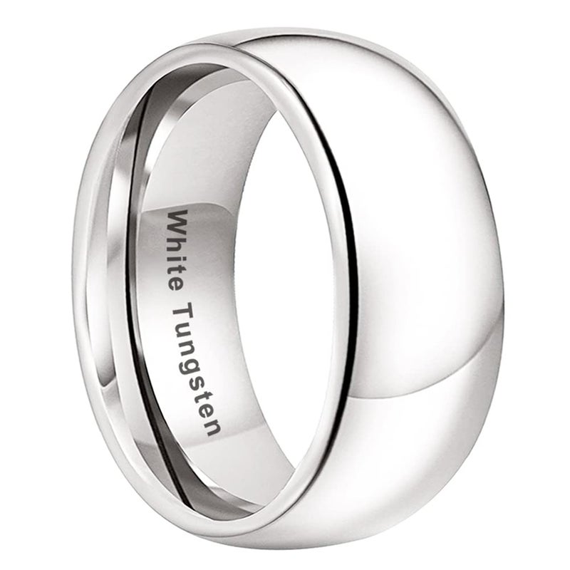 TUTISS 10mm White Tungsten Rings for Men Women Engagement Wedding Bands Domed Polished Comfort Fit Size 7 - Image 1