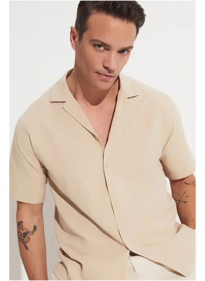 JUNE June Men Cotton Patterned Short Sleeve Shirt Beige