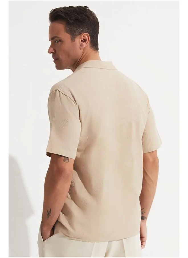 JUNE June Men Cotton Patterned Short Sleeve Shirt Beige