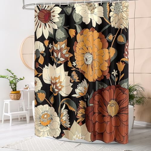 MitoVilla Boho Floral Shower Curtain, Tropical Leaves Fabric Cloth Shower Curtains for Chic Morden Bathroom Decor, Mid-Century Abstract Colorful Flower Shower Curtain, 72x72 - Image 2