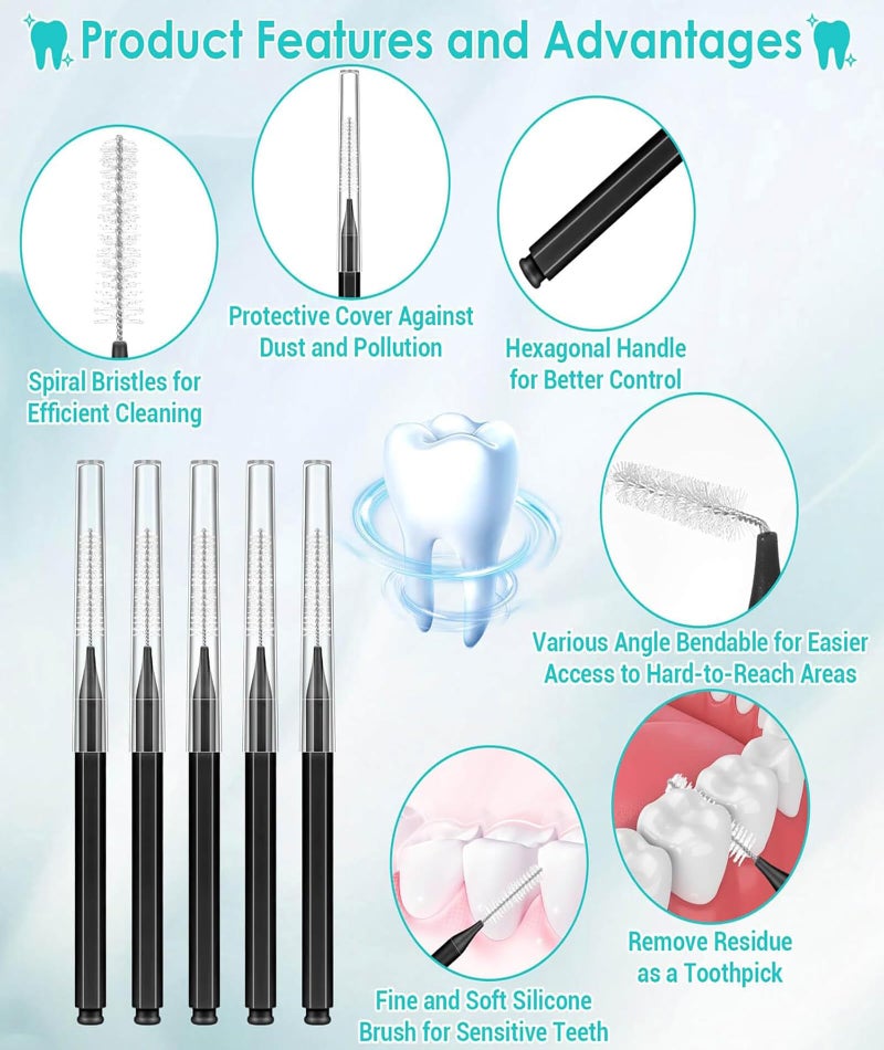 NUDFSY 40PCS Interdental Brush For Teeth, Interdental Brush Head Oral Dental Hygiene Dental Floss Flosser For Teeth Tooth Cleaning Tool, Black - Manual, Adult - Image 3