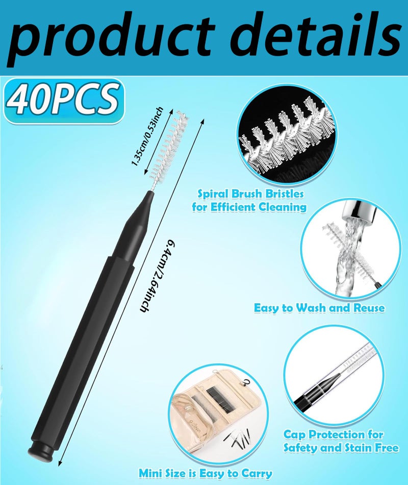 NUDFSY 40PCS Interdental Brush For Teeth, Interdental Brush Head Oral Dental Hygiene Dental Floss Flosser For Teeth Tooth Cleaning Tool, Black - Manual, Adult - Image 2