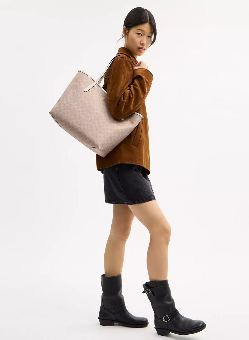 coachoutlet Coach City Tote Bag In Signature Canvas, Women's Cross Body Bag, Women's Hand Bag, Women's Shoulder Bag, Women's Travel Bag, Gold-White - Image 2