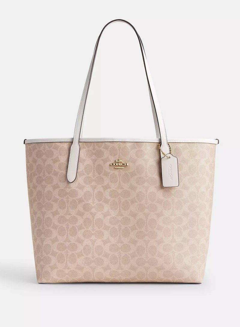 coachoutlet Coach City Tote Bag In Signature Canvas, Women's Cross Body Bag, Women's Hand Bag, Women's Shoulder Bag, Women's Travel Bag, Gold-White - Image 1