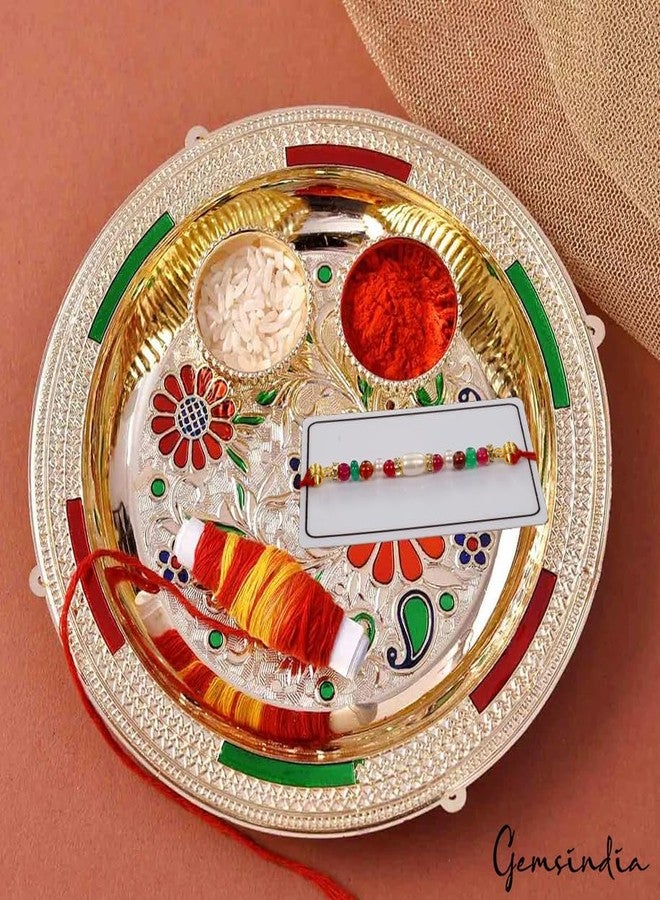 gemsindia خرز من الأحجار الكريمة الحقيقية متعدد الألوان من Gemsindia Rakhi لراكشا باندهان، أحجار كريمة معتمدة، أحجار كريمة مصنوعة يدويًا من أجل Bhai Brother Bhaiya - Image 2