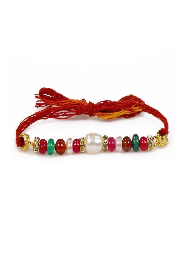 gemsindia خرز من الأحجار الكريمة الحقيقية متعدد الألوان من Gemsindia Rakhi لراكشا باندهان، أحجار كريمة معتمدة، أحجار كريمة مصنوعة يدويًا من أجل Bhai Brother Bhaiya - Image 1