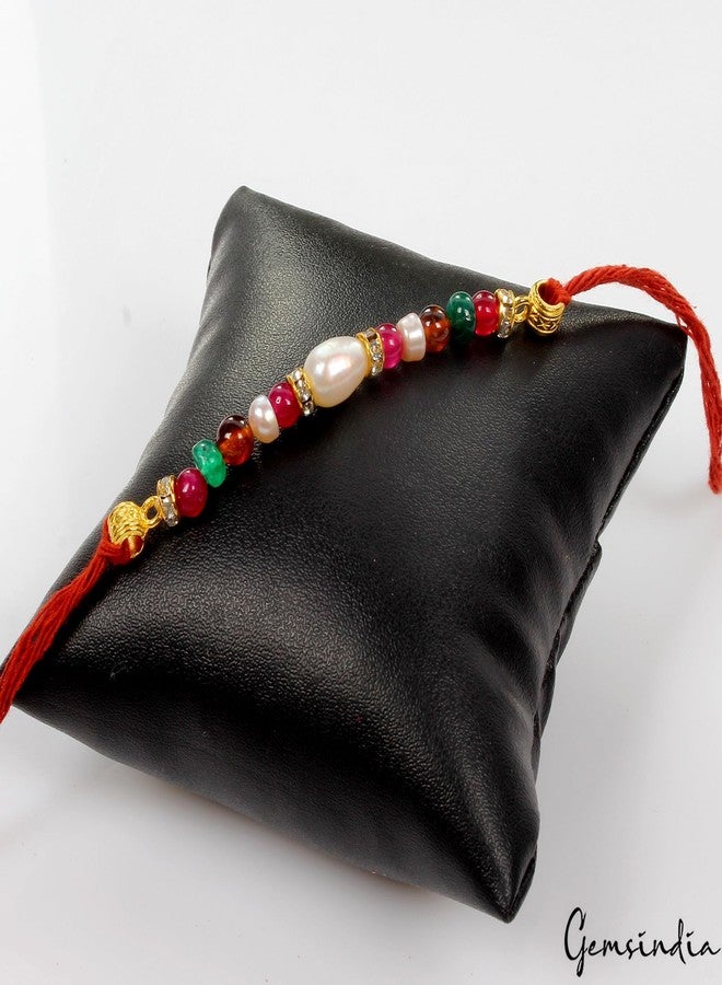 gemsindia خرز من الأحجار الكريمة الحقيقية متعدد الألوان من Gemsindia Rakhi لراكشا باندهان، أحجار كريمة معتمدة، أحجار كريمة مصنوعة يدويًا من أجل Bhai Brother Bhaiya - Image 5