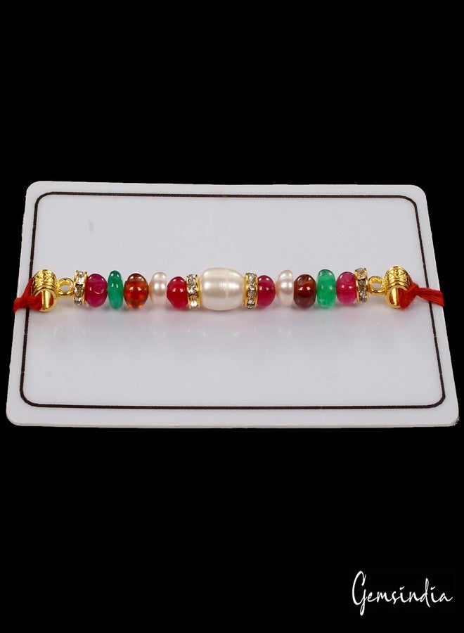 gemsindia خرز من الأحجار الكريمة الحقيقية متعدد الألوان من Gemsindia Rakhi لراكشا باندهان، أحجار كريمة معتمدة، أحجار كريمة مصنوعة يدويًا من أجل Bhai Brother Bhaiya - Image 4