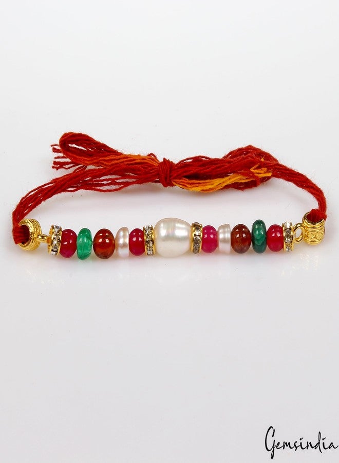 gemsindia خرز من الأحجار الكريمة الحقيقية متعدد الألوان من Gemsindia Rakhi لراكشا باندهان، أحجار كريمة معتمدة، أحجار كريمة مصنوعة يدويًا من أجل Bhai Brother Bhaiya - Image 3