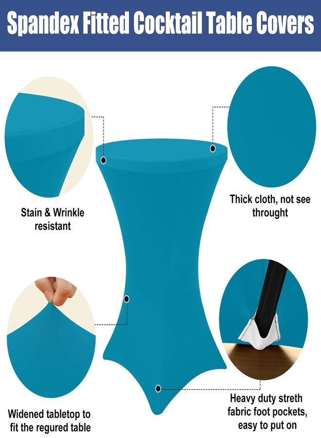 Moosfor Spandex Cocktail Table Covers 4 Pack, Elastic Fitted Stretch Table Cloth, Round High Top Tablecloths for Bar, Party, Pub, Wedding & Banquet (Turquoise, 32x43 Inch) - Image 4