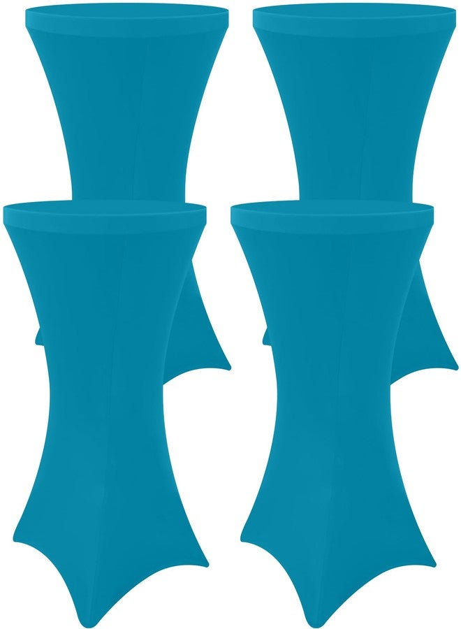 Moosfor Spandex Cocktail Table Covers 4 Pack, Elastic Fitted Stretch Table Cloth, Round High Top Tablecloths for Bar, Party, Pub, Wedding & Banquet (Turquoise, 32x43 Inch) - Image 1
