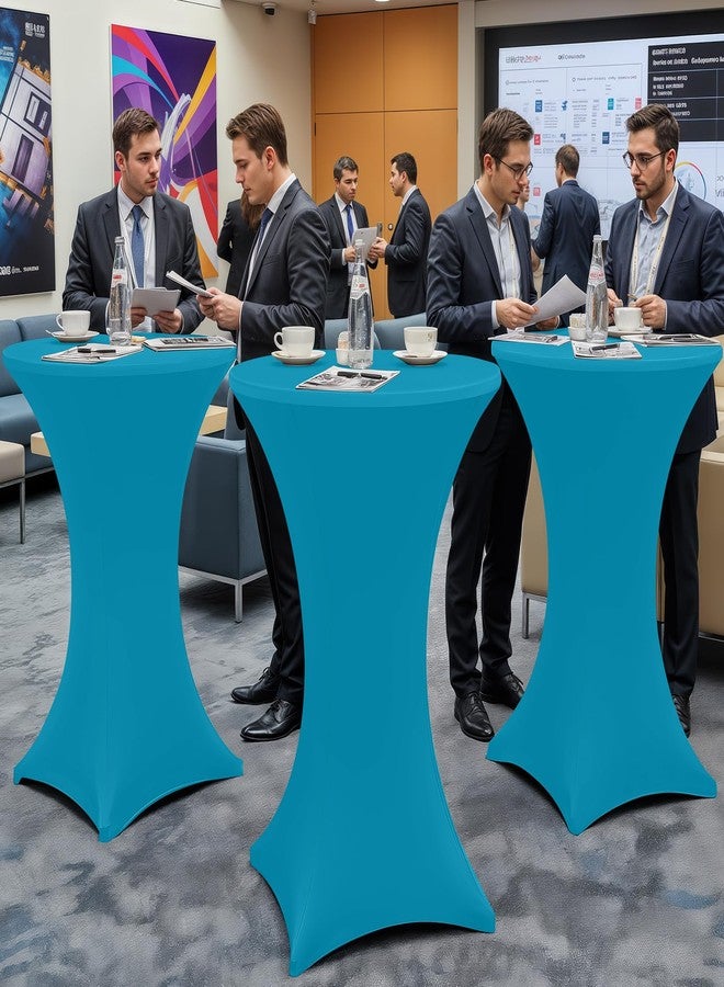Moosfor Spandex Cocktail Table Covers 4 Pack, Elastic Fitted Stretch Table Cloth, Round High Top Tablecloths for Bar, Party, Pub, Wedding & Banquet (Turquoise, 32x43 Inch) - Image 5