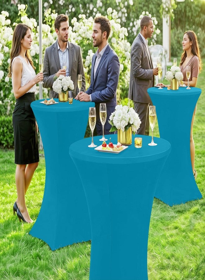 Moosfor Spandex Cocktail Table Covers 4 Pack, Elastic Fitted Stretch Table Cloth, Round High Top Tablecloths for Bar, Party, Pub, Wedding & Banquet (Turquoise, 32x43 Inch) - Image 2