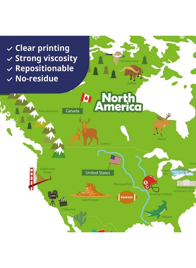 ديكو وال ملصقات حائط للأطفال على شكل خريطة العالم مقاس XLarge من DECOWALL DL3-2212 (59 × 40 بوصة) قابلة للإزالة وقابلة للتقشير واللصق لتزيين غرف الأطفال وغرف المعيشة واللوحات الجدارية الفنية - Image 4