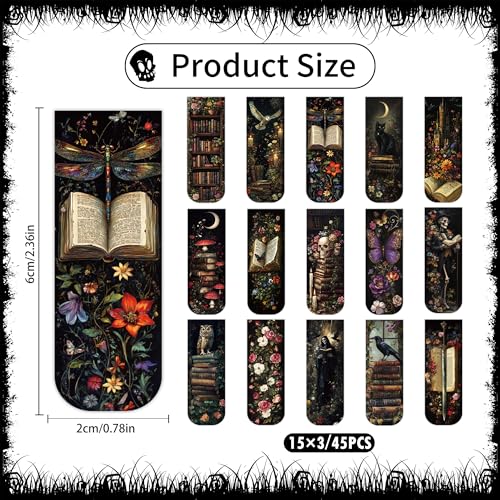MENIFEND 45PCS Dark Academia Magnetic Bookmarks, Gothic Floral Aesthetic Magnet Book Mark Clips for Reading Women, Dark Romance Merch Bookish Accessories and Gifts for Book Lovers - Image 3