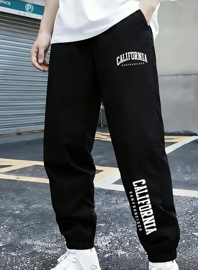 Take Two  Boys Black California Print Tapered Track Pants for Men | Best Price UAE