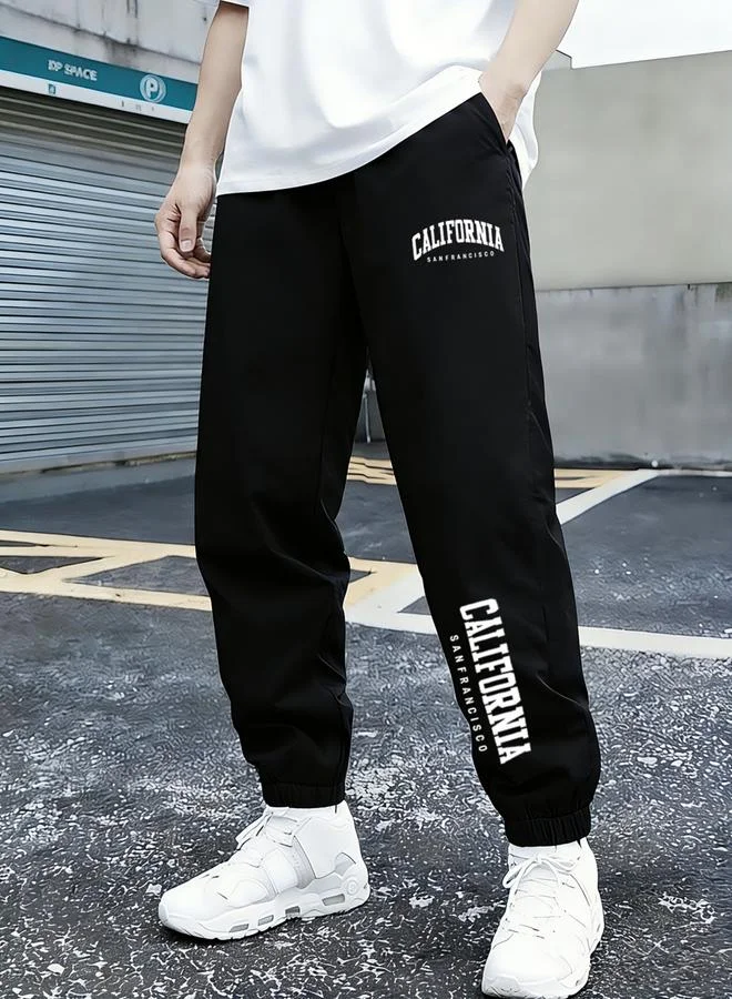 Take Two  Boys Black California Print Tapered Track Pants for Men | Best Price UAE