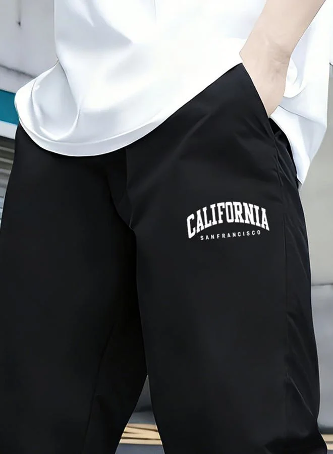 Take Two  Boys Black California Print Tapered Track Pants for Men | Best Price UAE