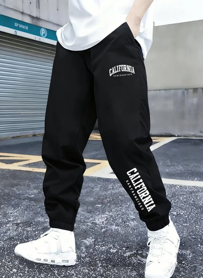 Take Two Boys Black California Print Tapered Track Pants