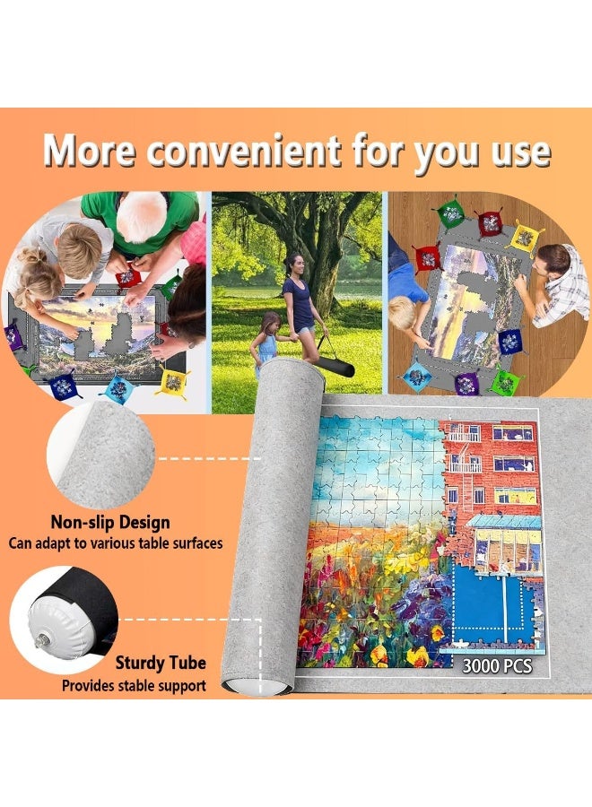 Jigsaw Puzzle Roll Up Mat Set, 3000 Pieces, Felt 140x100cm, Grey, with 6 Sorting Trays & Storage Bag - Image 1