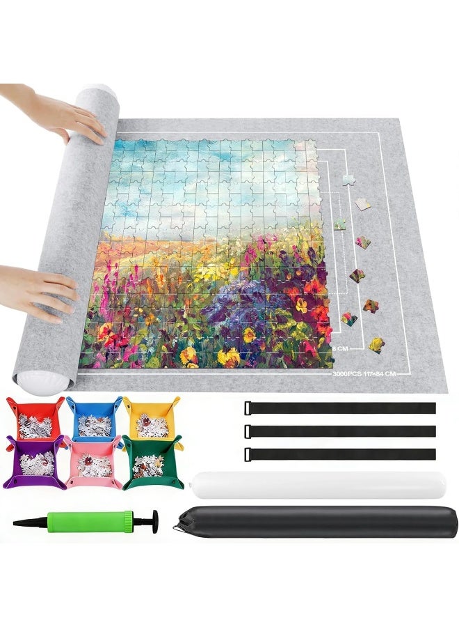 Jigsaw Puzzle Roll Up Mat Set, 3000 Pieces, Felt 140x100cm, Grey, with 6 Sorting Trays & Storage Bag - Image 3
