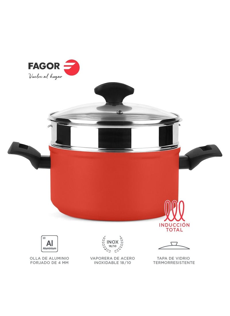 fagor MAXIMA RED COLOR POT+STRAINER STEAMER 20CM  - Image 5