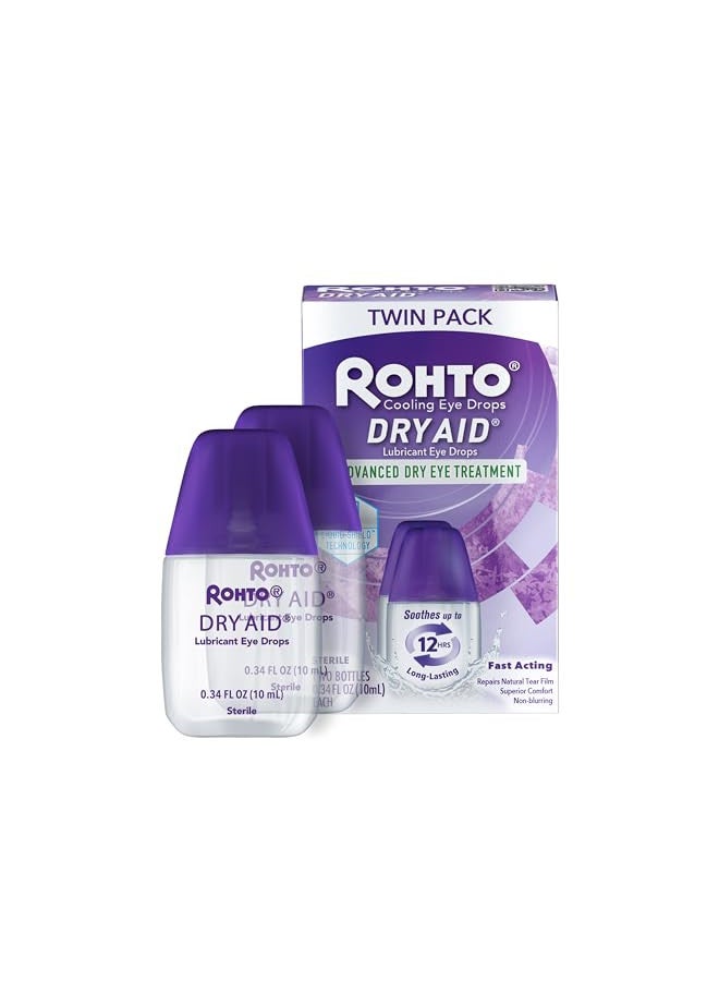 Rohto Rohto DryAid Eye Relief Lubricant Eye Drops, Twin Pack, Dry Eye Relief, 0.34 Fl Oz - Image 1