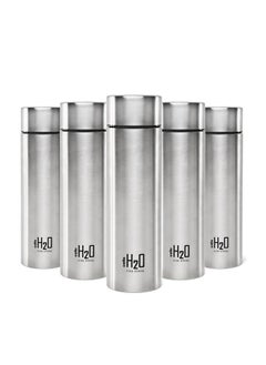 H2O Stainless Steel Water Bottle | Leak Proof & Break-Proof | Lid Is Sealed By A Silicone Ring | Best Usage For Office/School/College/Gym/Picnic/Home/Fridge |1 Litre | Silver, Set Of 5