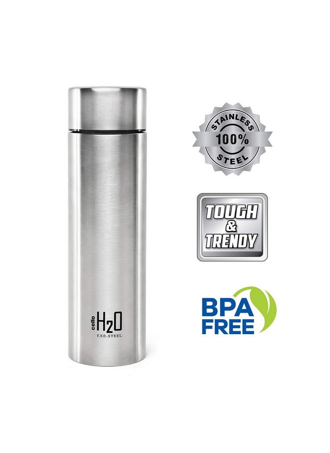 Cello - H2O Stainless Steel Water Bottle | Leak Proof & Break-Proof | Lid Is Sealed By A Silicone Ring | Best Usage For Office/School/College/Gym/Picnic/Home/Fridge |1 Litre | Silver, Set Of 5 - Image 1