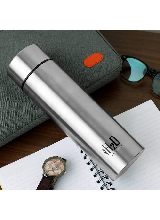 Cello - H2O Stainless Steel Water Bottle | Leak Proof & Break-Proof | Lid Is Sealed By A Silicone Ring | Best Usage For Office/School/College/Gym/Picnic/Home/Fridge |1 Litre | Silver, Set Of 5 - Image 1