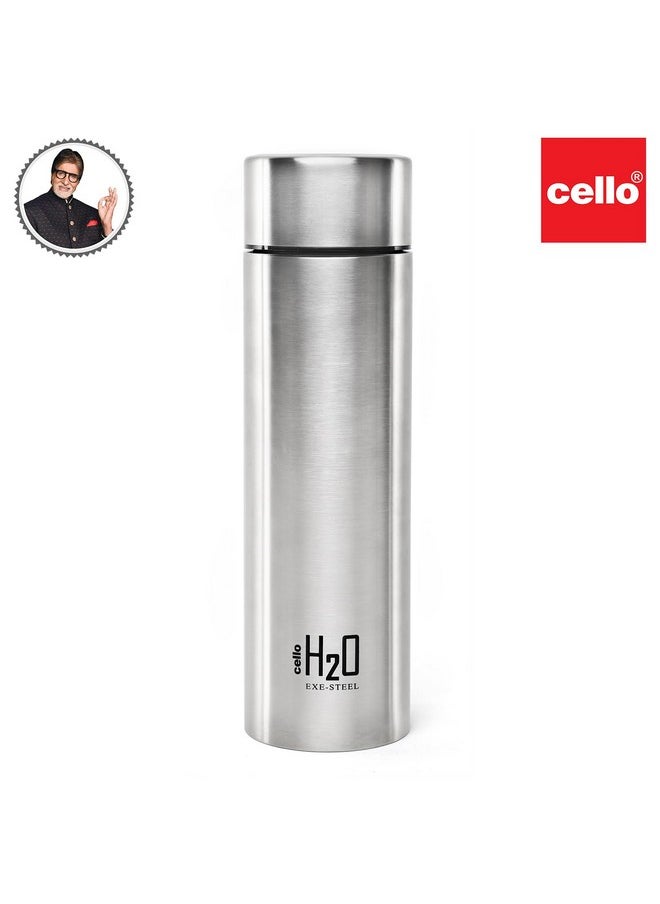 Cello - H2O Stainless Steel Water Bottle | Leak Proof & Break-Proof | Lid Is Sealed By A Silicone Ring | Best Usage For Office/School/College/Gym/Picnic/Home/Fridge |1 Litre | Silver, Set Of 5 - Image 1