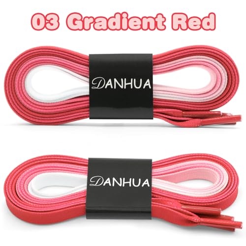 DANHUA Colorful Flat Shoe Laces: 2 Pair 39Inch Gradient Red Printed Shoelaces for Sneakers - Image 2