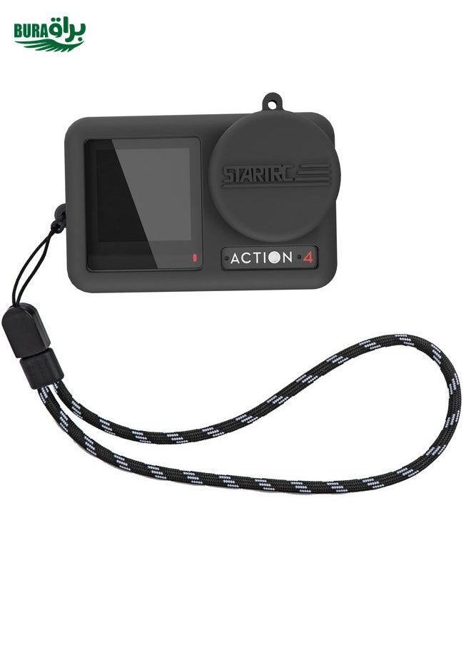 BURAQ For DJI OSMO Action 4 / 3 STARTRC Silicone Shockproof Case with Lens Cap & Strap (Black)  - Image 1