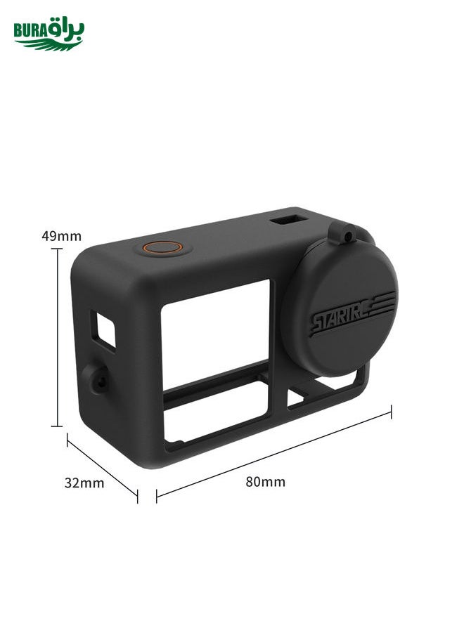 BURAQ For DJI OSMO Action 4 / 3 STARTRC Silicone Shockproof Case with Lens Cap & Strap (Black)  - Image 3