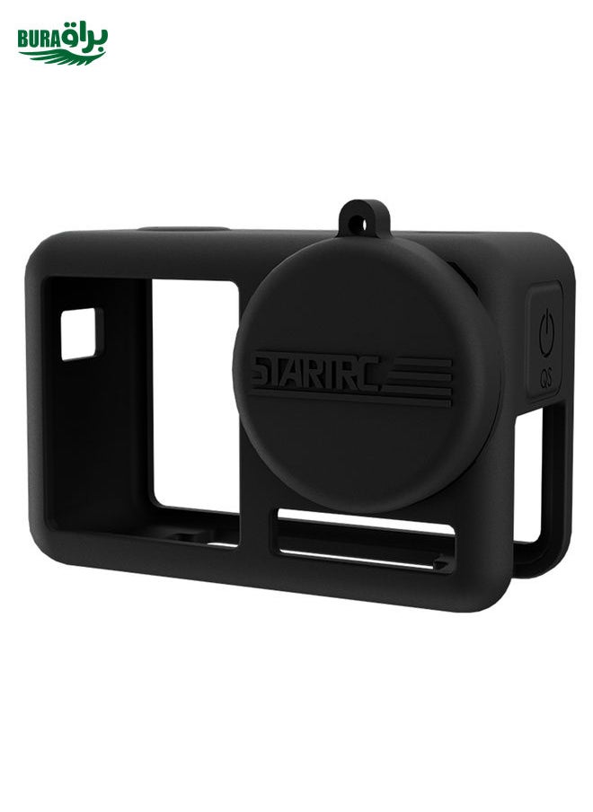 BURAQ For DJI OSMO Action 4 / 3 STARTRC Silicone Shockproof Case with Lens Cap & Strap (Black)  - Image 2