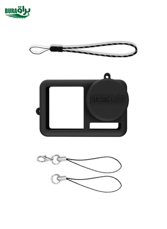 BURAQ For DJI OSMO Action 4 / 3 STARTRC Silicone Shockproof Case with Lens Cap & Strap (Black)  - Image 4