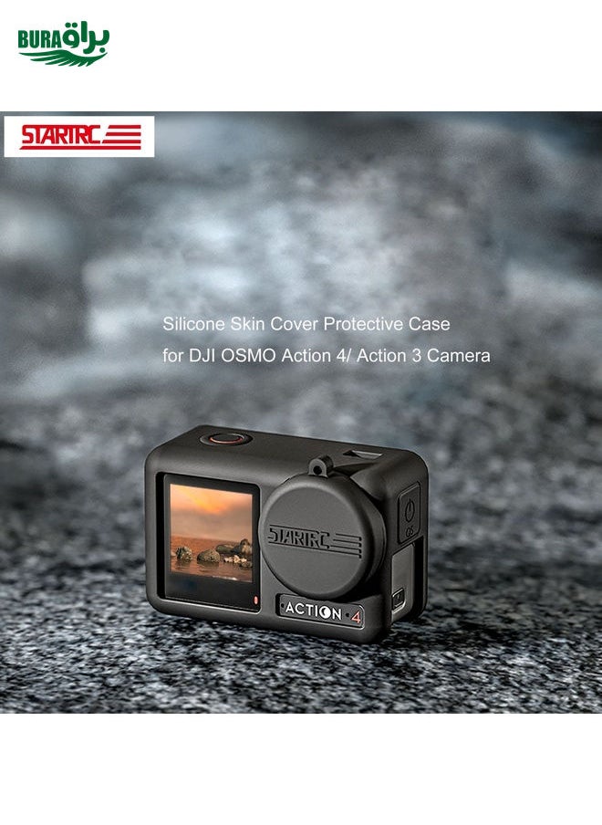 BURAQ For DJI OSMO Action 4 / 3 STARTRC Silicone Shockproof Case with Lens Cap & Strap (Black)  - Image 5