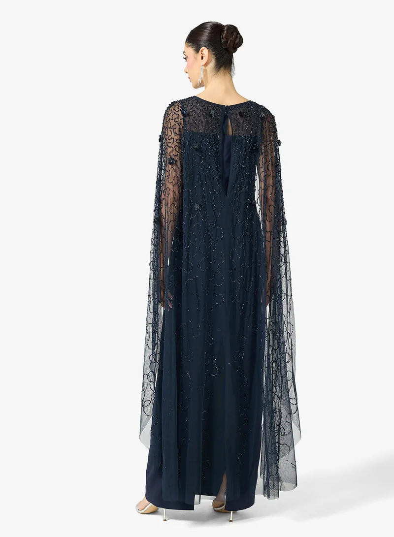 Adrianna Papell Embellished Cape Maxi Dress