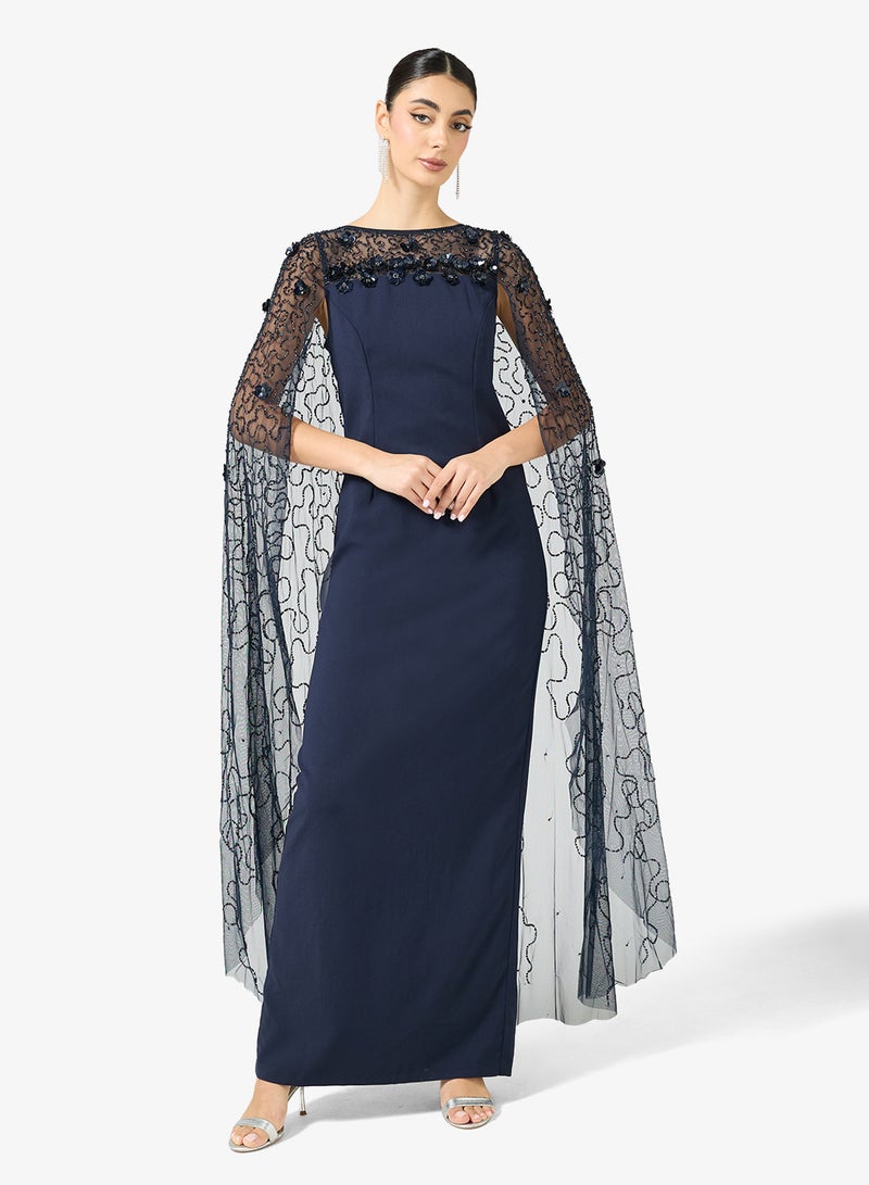 Adrianna Papell Embellished Cape Maxi Dress - Image 4