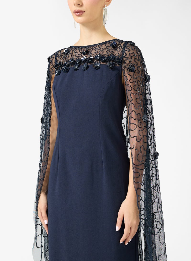 Adrianna Papell Embellished Cape Maxi Dress - Image 3