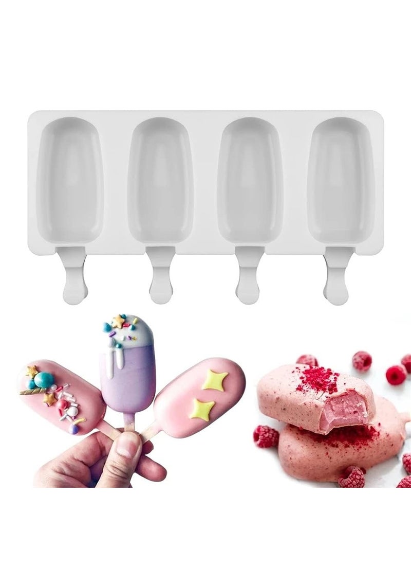 Whitecloud TRANSFORMING HOMES Whitecloud TRANSFORMING HOMES Silicone Ice Cream Mold 4 Cell Popsicle Molds for DIY Homemade Desserts Freezer Fruit Juices Ice Pop Maker Mould White ICT04  - Image 4