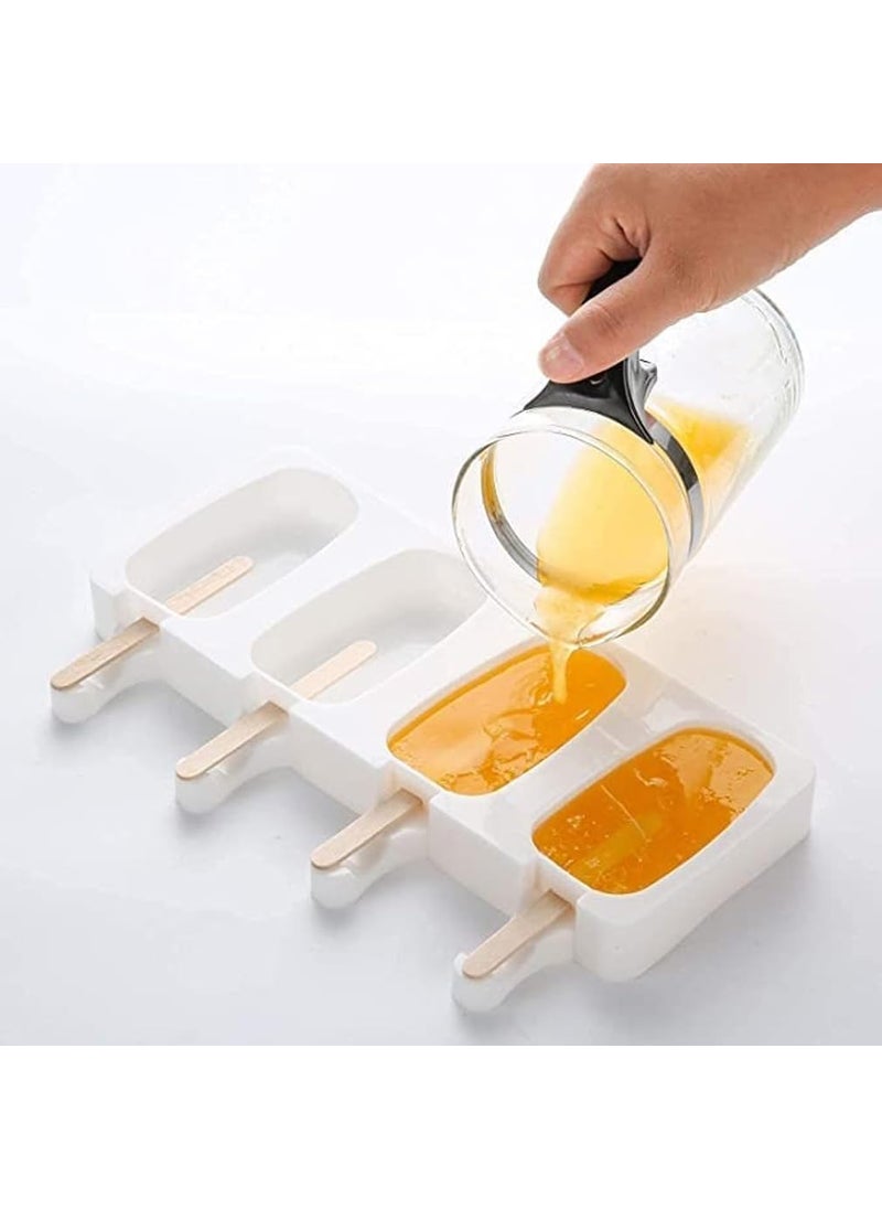 Whitecloud TRANSFORMING HOMES Whitecloud TRANSFORMING HOMES Silicone Ice Cream Mold 4 Cell Popsicle Molds for DIY Homemade Desserts Freezer Fruit Juices Ice Pop Maker Mould White ICT04  - Image 2