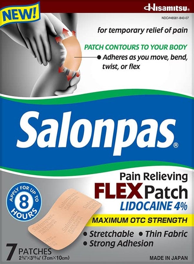 Salonpas Temporary Pain Relieving Flex Patch with Lidocaine 4%, Maximum OTC Strength, Stretchable Thin Fabric, Strong Adhesion, Contours to Body, Apply for Up to 8 Hours 7 ct (Pack of 2) - Image 2