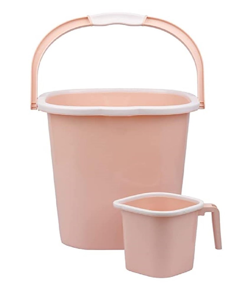 AIR O MATIC AIR O MATIC Plastic Double Moulded Unbreakable Square Bathroom Set Bucket 25L Mug 15L Pink 