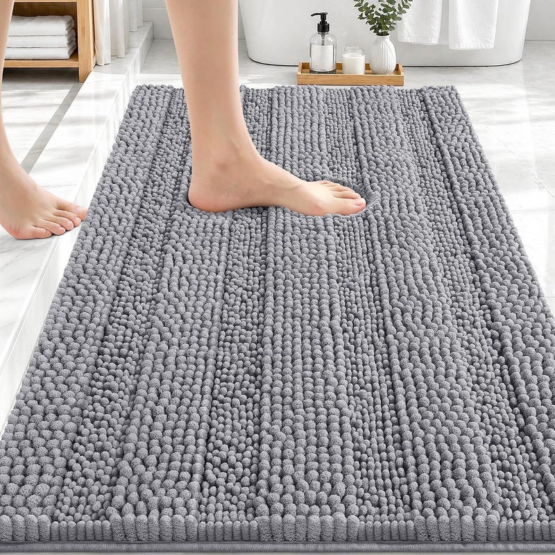 OLANLY Thick Chenille Bathroom Rug 30x20, Striped Bath Mat, Grey - Ultra Absorbent, Non-Slip Rubber Backing, Machine Washable, Soft & Fluffy for Bathroom Floor, Tub, Shower, Home Decor - Image 2