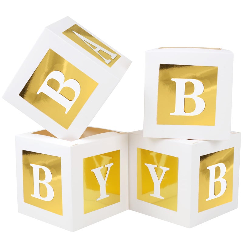 RTHPY 4 Pcs Baby Shower Flower Boxes Table Centerpieces Decoration Gold Baby Block Floral Holder Centerpiece Baby In Bloom Gender Reveal Birthday Party Decors Table Display Its A Girl Its A Boy - Image 4