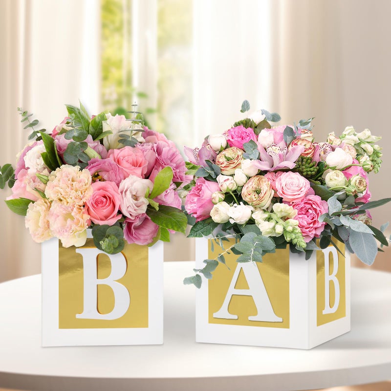 RTHPY 4 Pcs Baby Shower Flower Boxes Table Centerpieces Decoration Gold Baby Block Floral Holder Centerpiece Baby In Bloom Gender Reveal Birthday Party Decors Table Display Its A Girl Its A Boy - Image 3