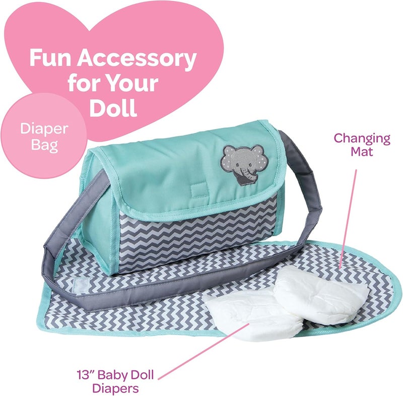 Adora Baby Doll Diaper Bag with Sturdy Straps, Includes Changing Mat and 2 Doll Diapers (Fits 13" Dolls), for Ages 3+ - Zig Zag Print - Image 2