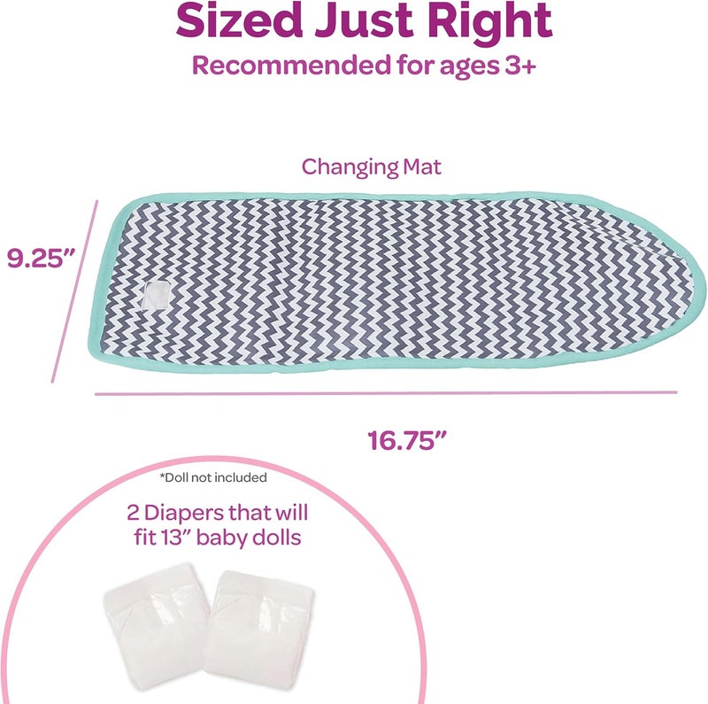 Adora Baby Doll Diaper Bag with Sturdy Straps, Includes Changing Mat and 2 Doll Diapers (Fits 13" Dolls), for Ages 3+ - Zig Zag Print - Image 4
