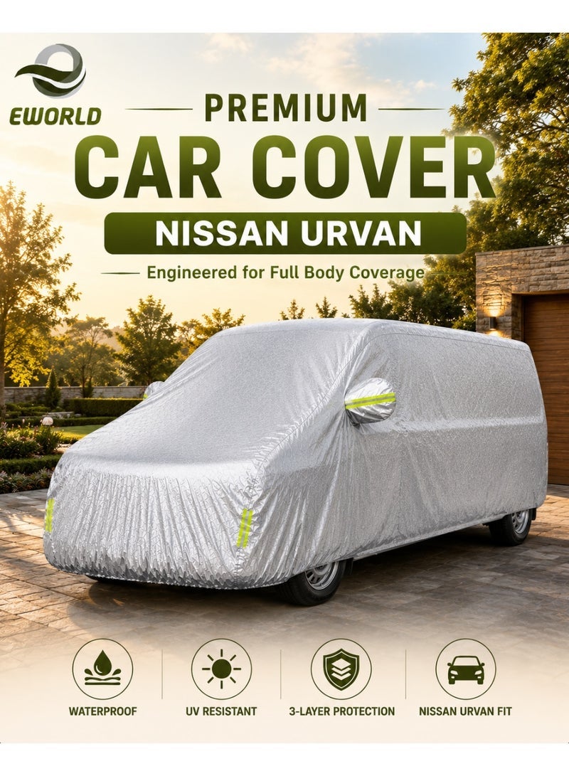 إي وورلد غطاء سيارة كامل مقاوم للماء والأشعة فوق البنفسجية لسيارة Nissan Urvan، حماية خارجية ضد الغبار، فضي - Image 1